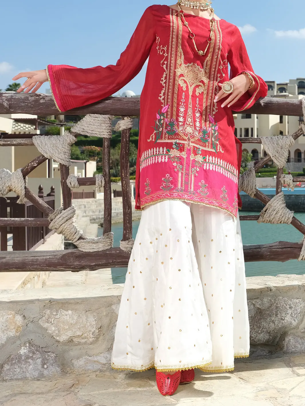Red Striped Cotton Tunic - Al-Lk-734 1