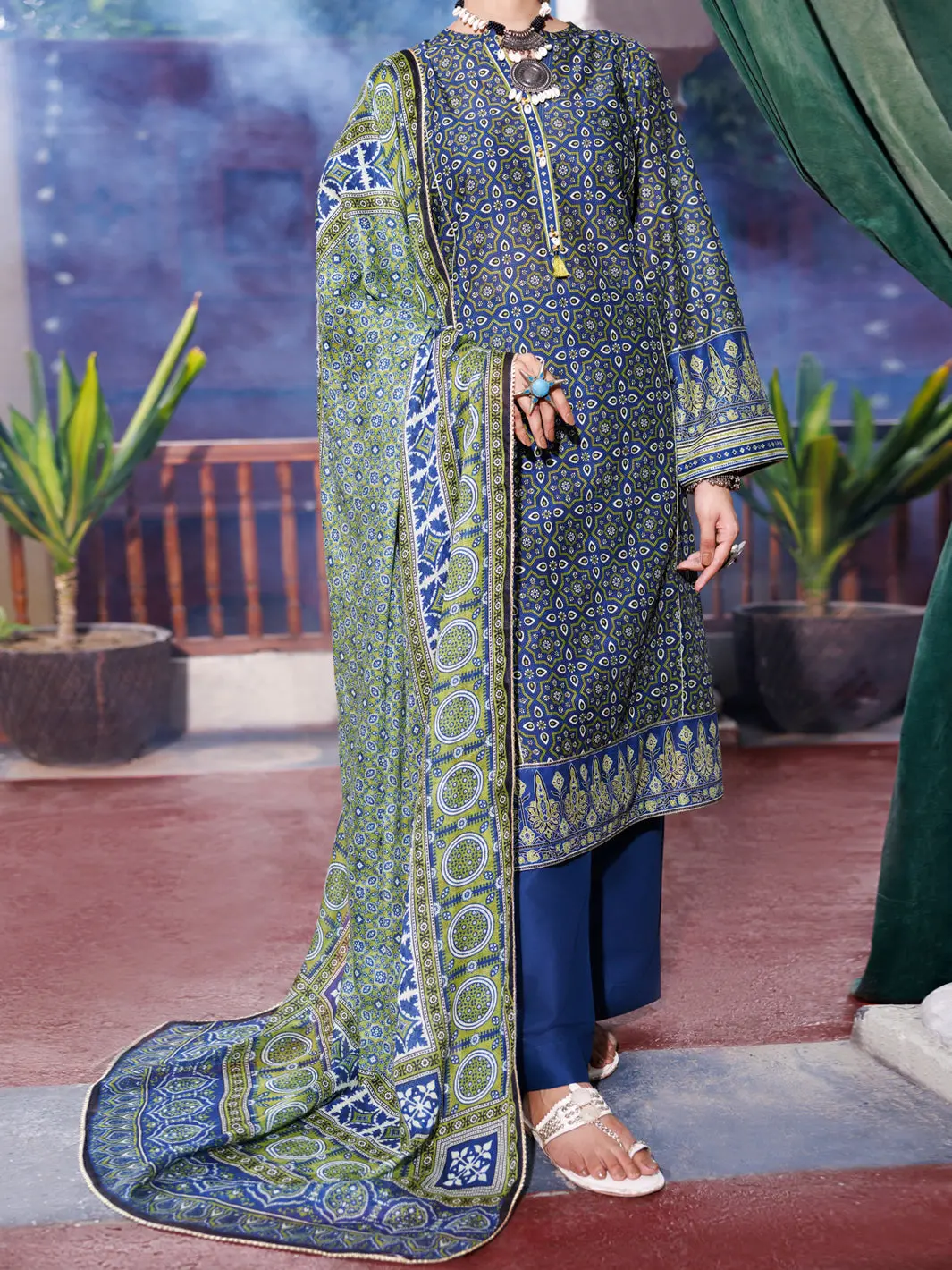 Blue Cambric 3Pc Stitched - Awp-3Ps-738A 1