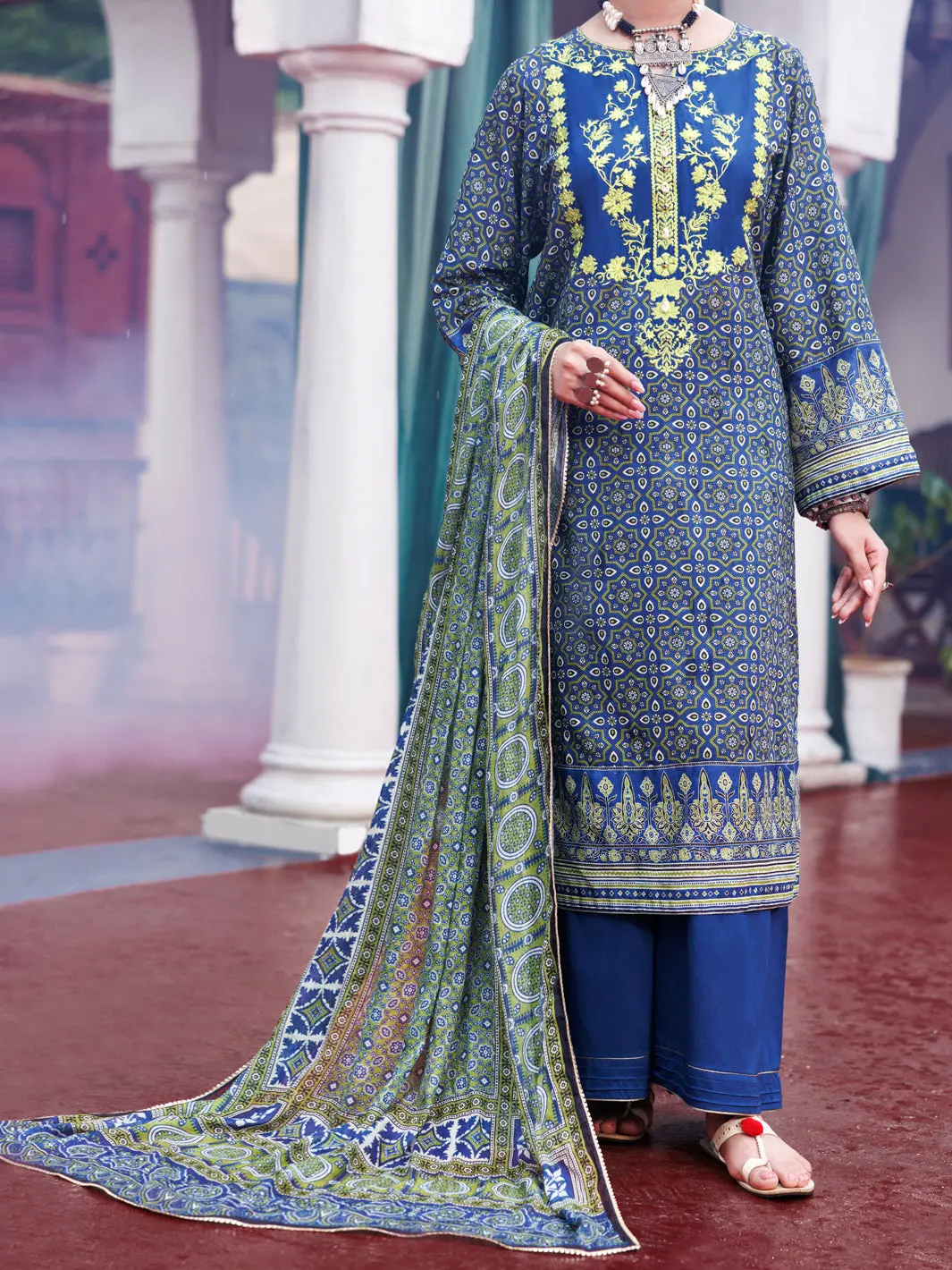 Blue Cambric 3Pc Unstitched - Awp-3Ps-738B 1