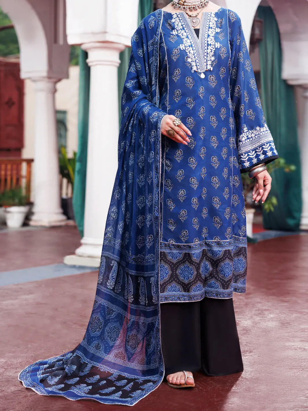 Blue Cambric 3Pc Unstitched - Awp-3Ps-741B 1
