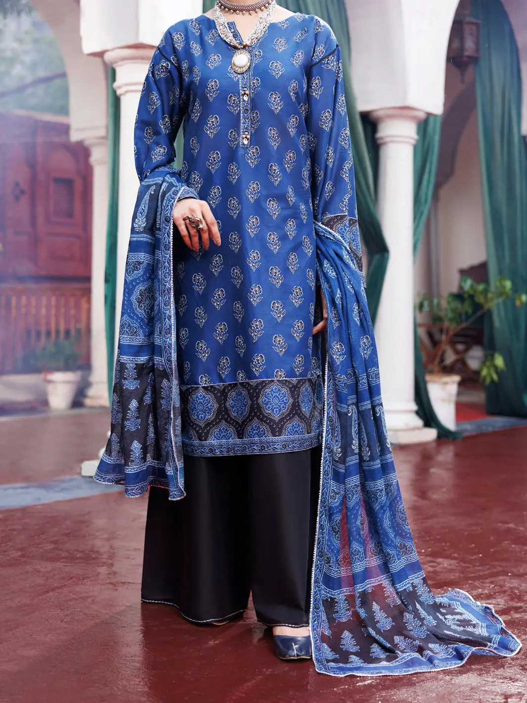 Blue Cambric 3Pc Stitched - Awp-3Ps-741A 1