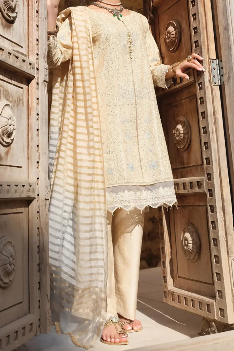 Off White Raw Silk 3Pc Unstitched - Alp-745 1