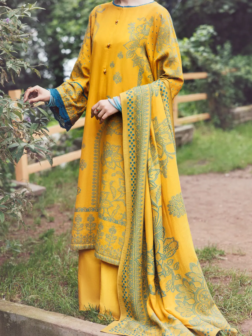 Yellow Jacquard 3Pc Stitched - Awp-3Ps-749 1