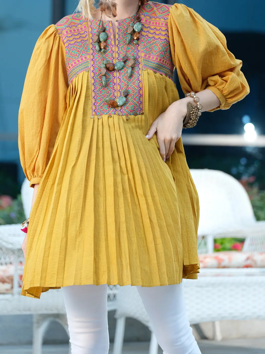 Mustard Jacquard Tunic - Al-Lk-750 1