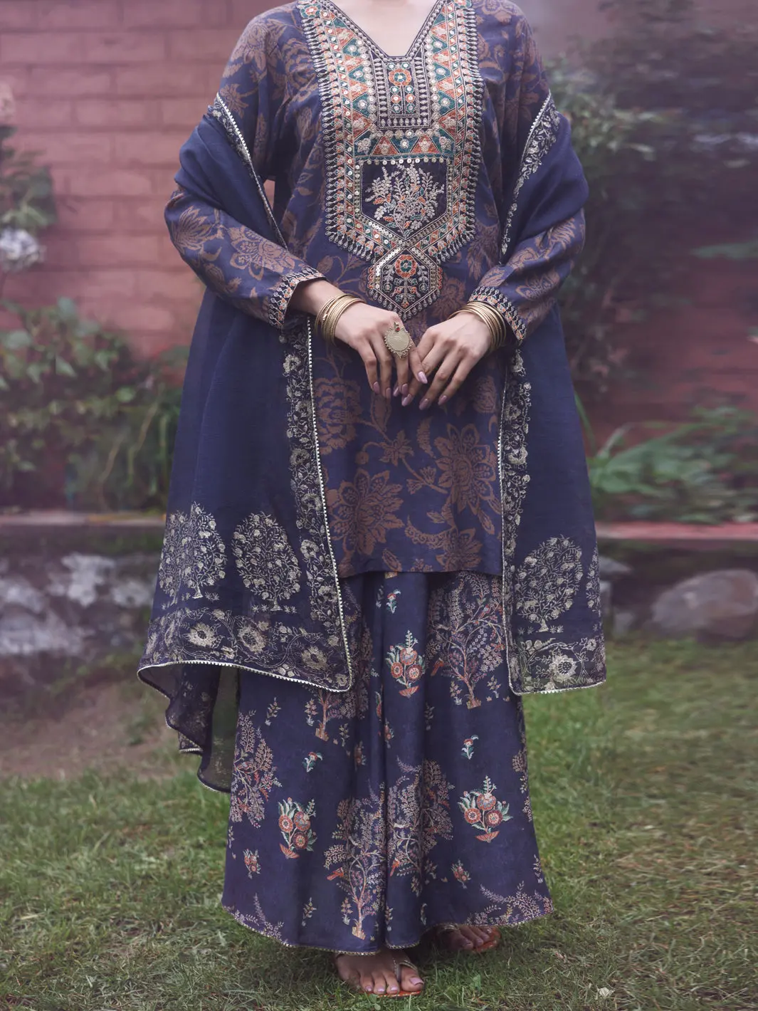 Navy Blue Poly-Raw Silk 3Pc Stitched - Awp-3Ps-755 1