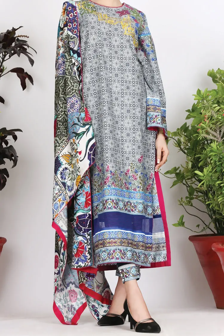 Navy Blue Cambric 3Pc Unstitched - Alp-757 1