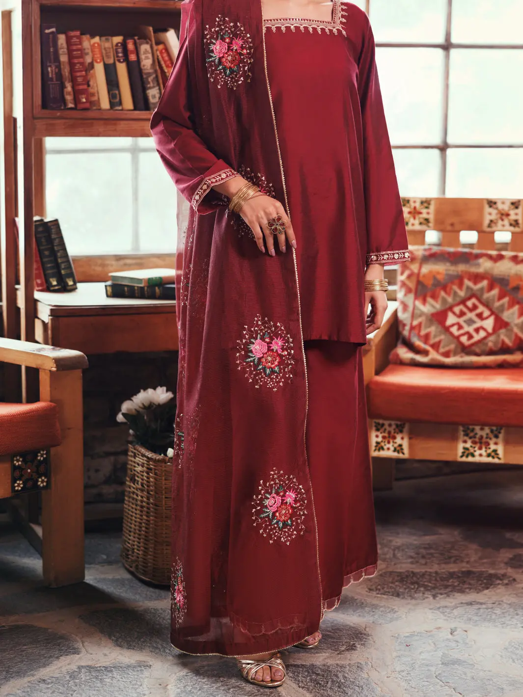Maroon Yarn Dyed 3Pc Stitched - Awp-3Ps-759 1