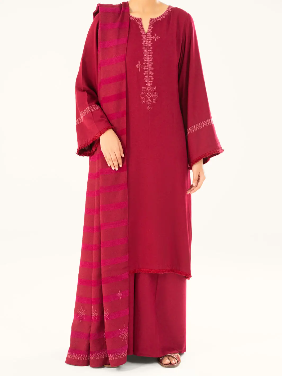 Maroon Viscose Karandi Dyed 3Pc Stitched - Awp-3Ps-763 1