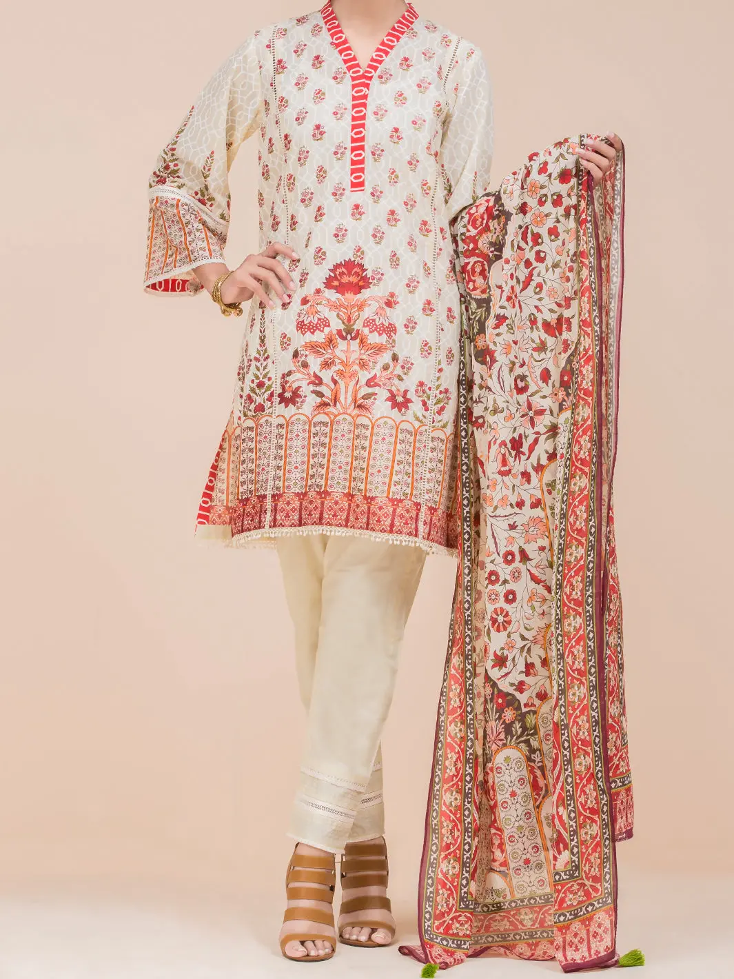 Off White Lawn 3Pc Stitched - Alp-3Ps-776 1