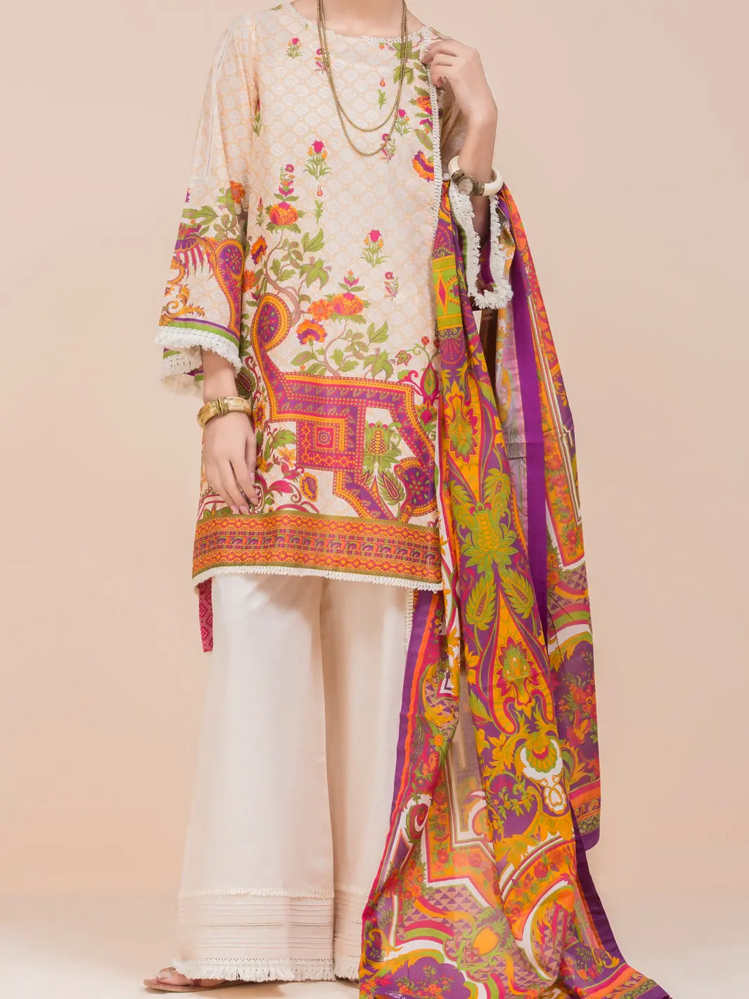 Cream Lawn 3Pc Stitched - Alp-3Ps-782 1