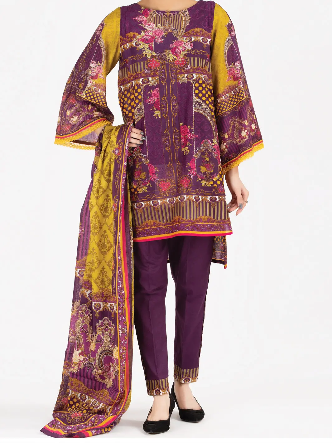 Maroon Lawn 3Pc Unstitched - Alp-3Ps-797 1