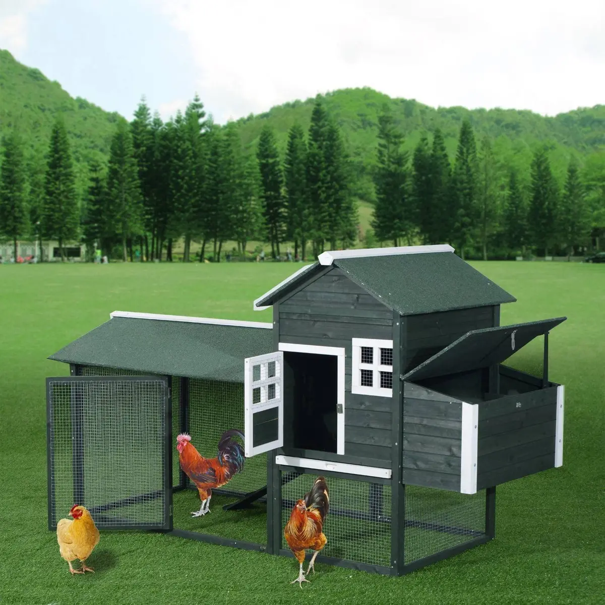 Large Spacious Portable Wooden Backyard Chicken Coop 84" 2