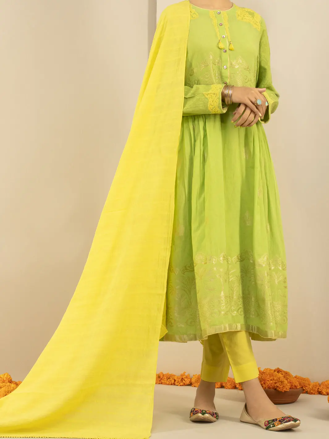 Green Jacquard 3Pc Unstitched - Alp-3Ps-846 1