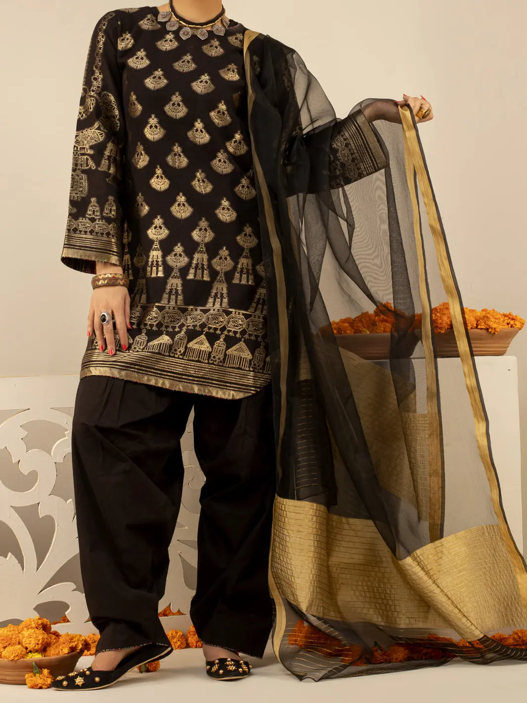 Black Jacquard 3Pc Stitched - Alp-3Ps-847 1