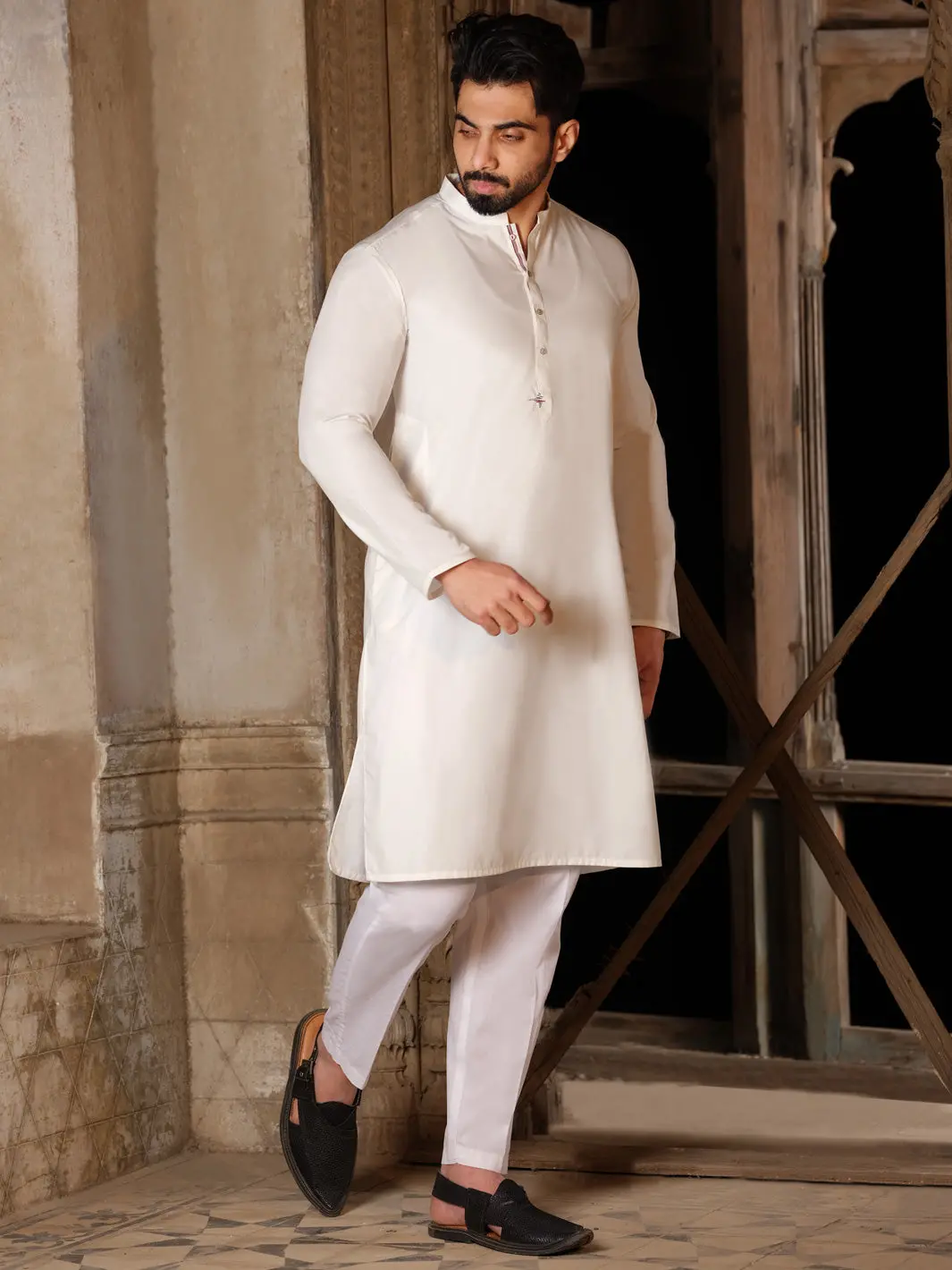 White Blended Kurta - Al-K-850 1