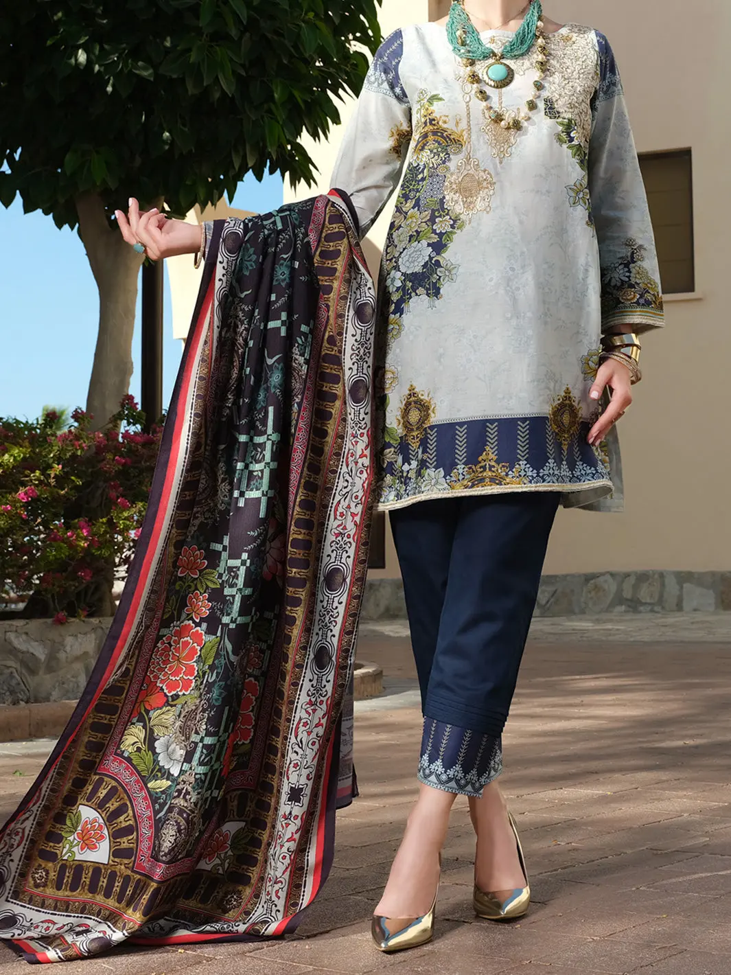 Blue Lawn 3Pc Stitched - Alp-3Ps-883 1