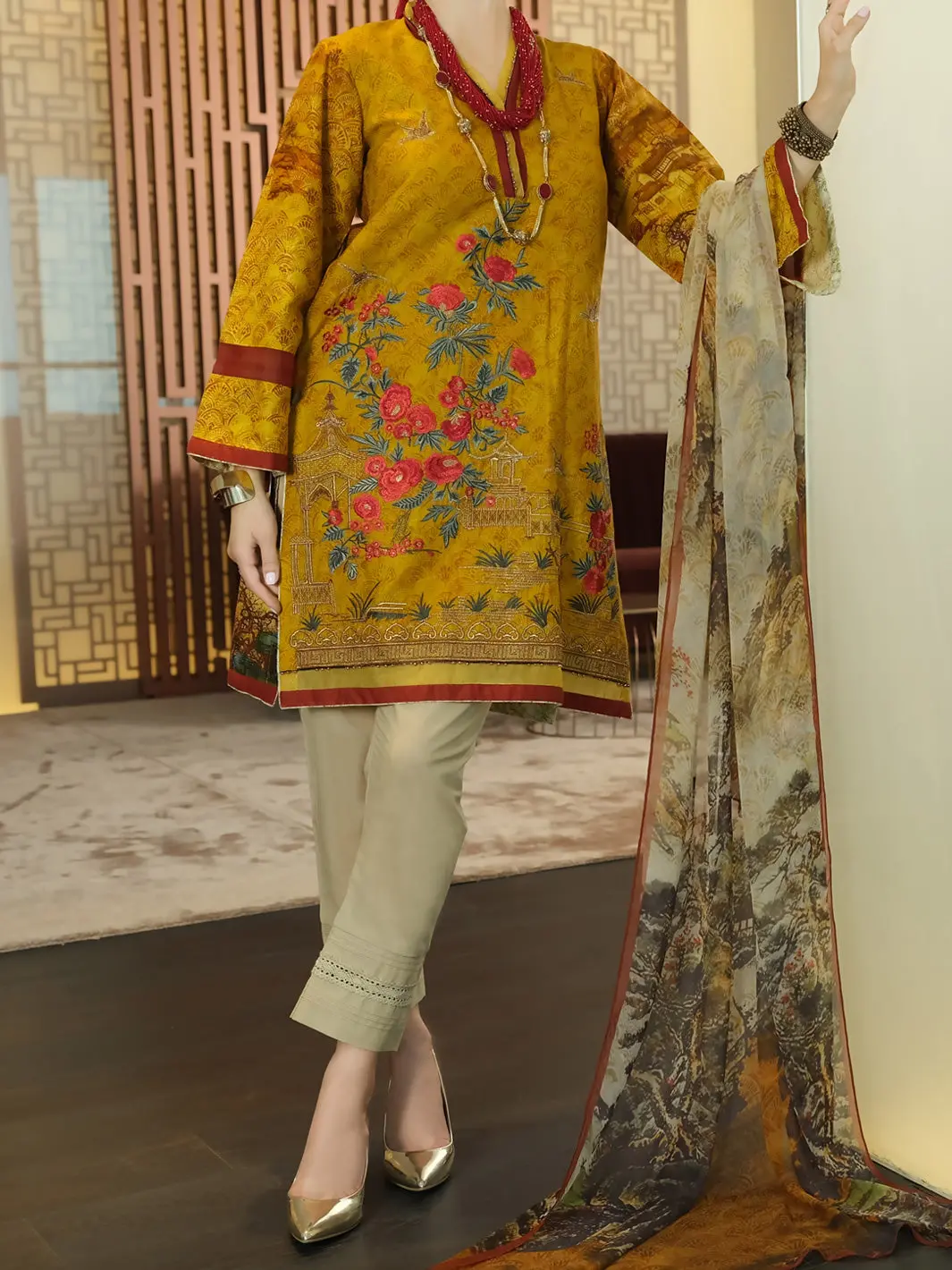 Mustard Lawn 3Pc Stitched - Alp-3Ps-897 1