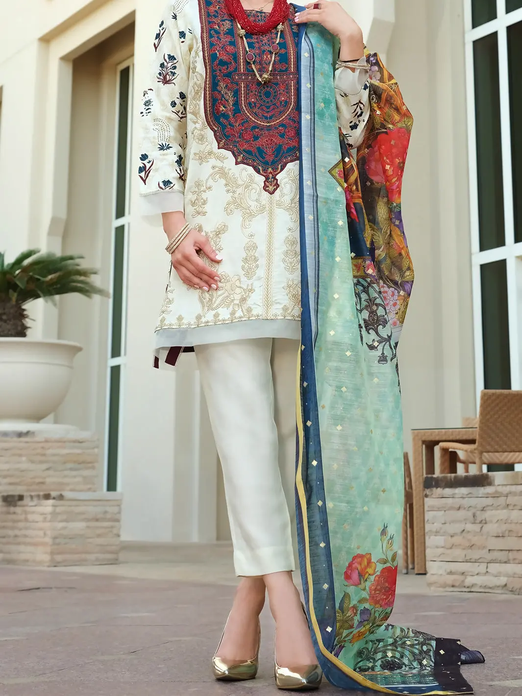 Off White Raw Silk 3Pc Unstitched - Alp-3Ps-904 1