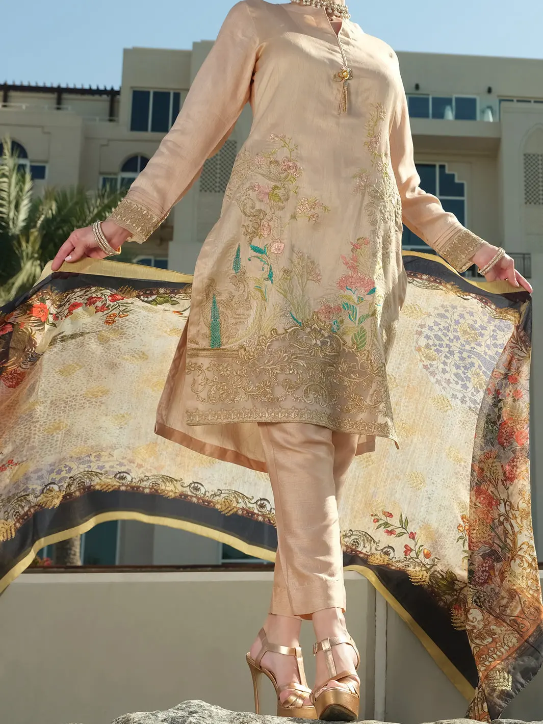 Peach Raw Silk 3Pc Stitched - Alp-3Ps-905 1