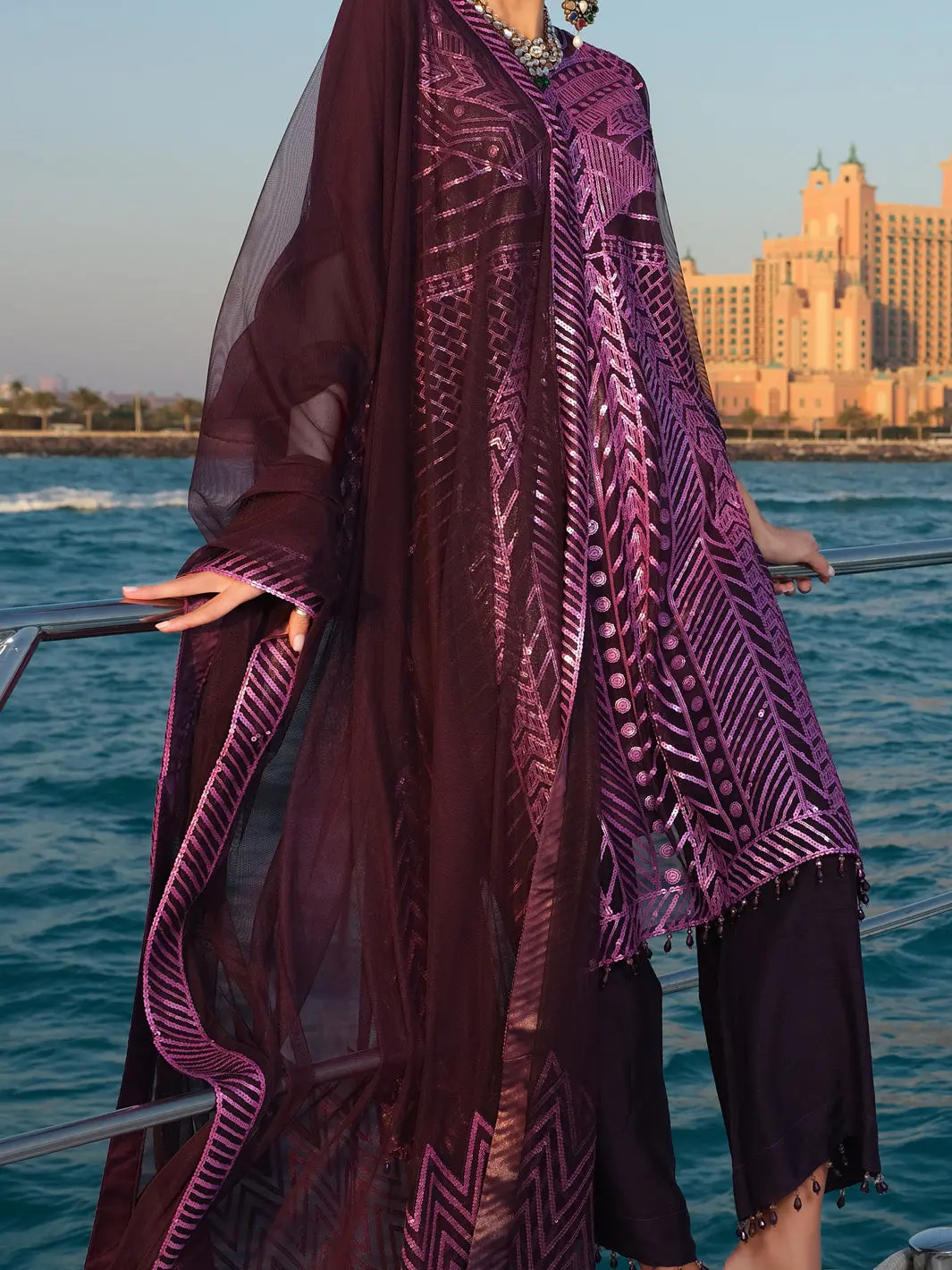 Purple Net 3Pc Unstitched - Alp-3Ps-910 1