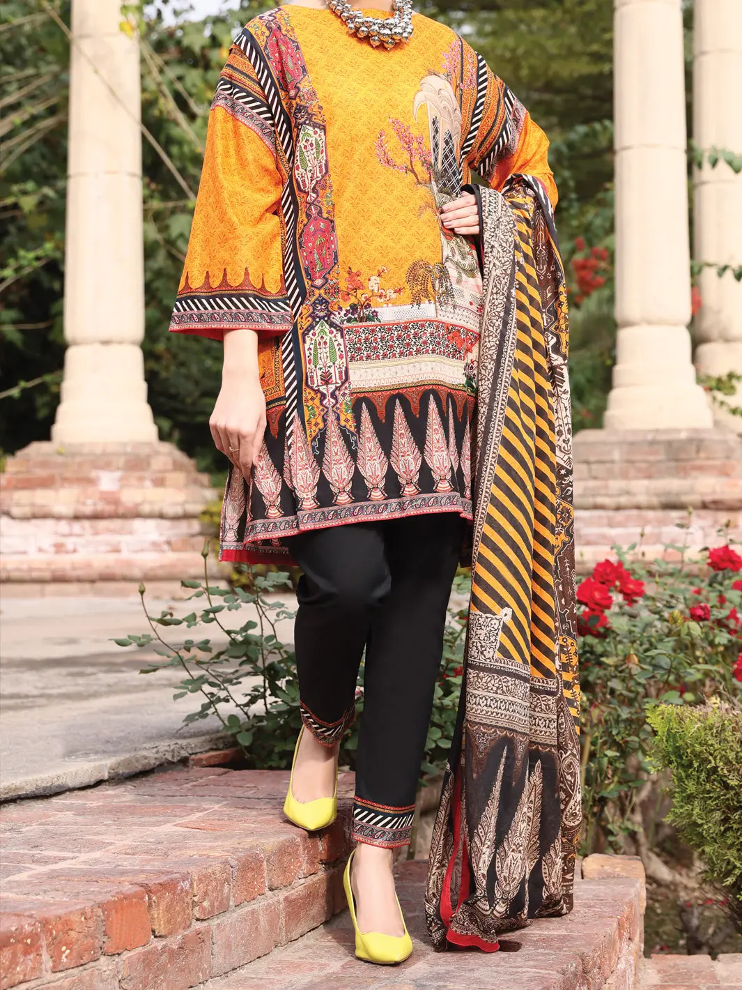 Orange Lawn 3Pc Unstitched - Alp-3Ps-929 1