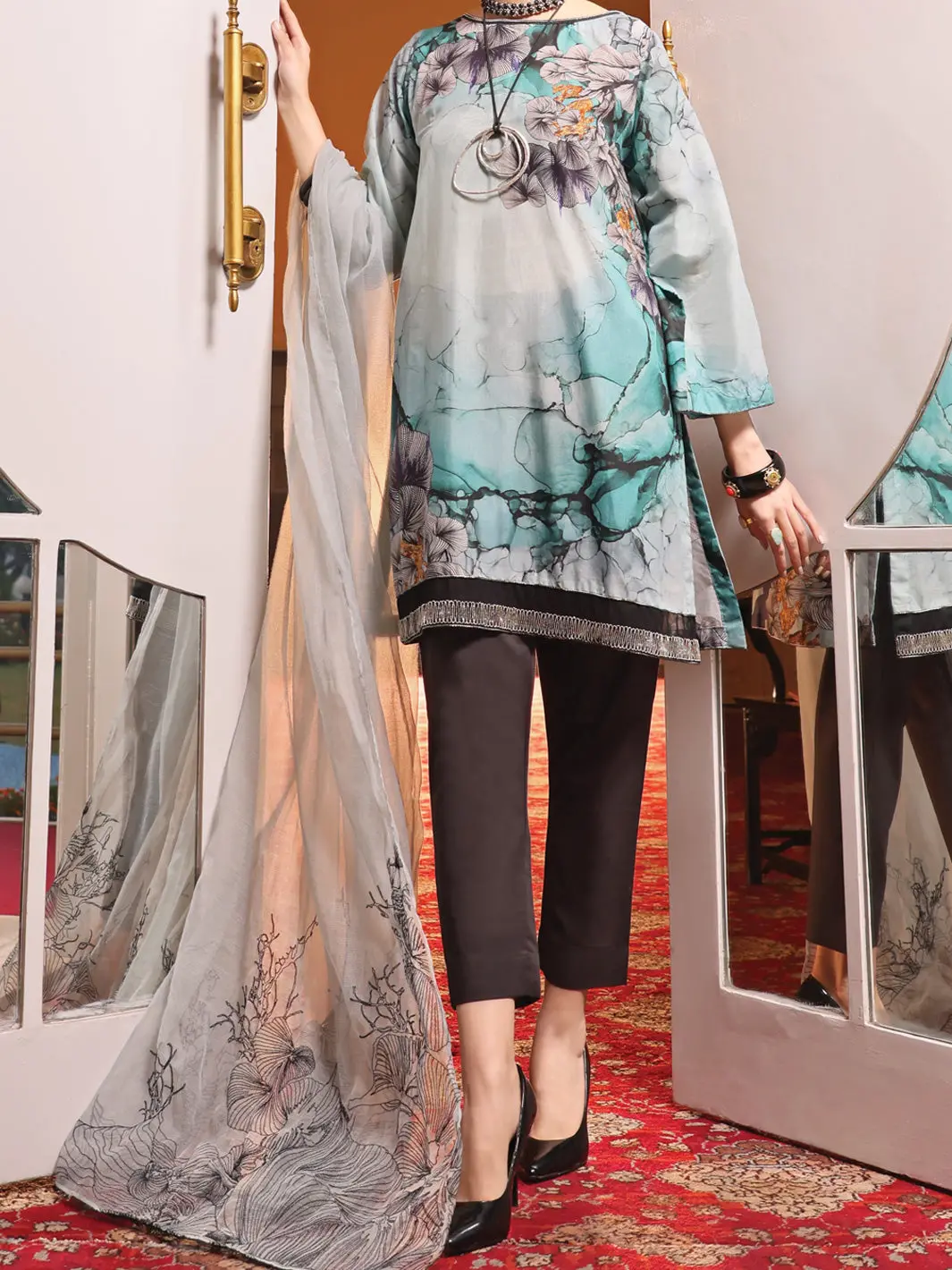 Teal Lawn 3Pc Stitched - Alp-3Ps-940 1