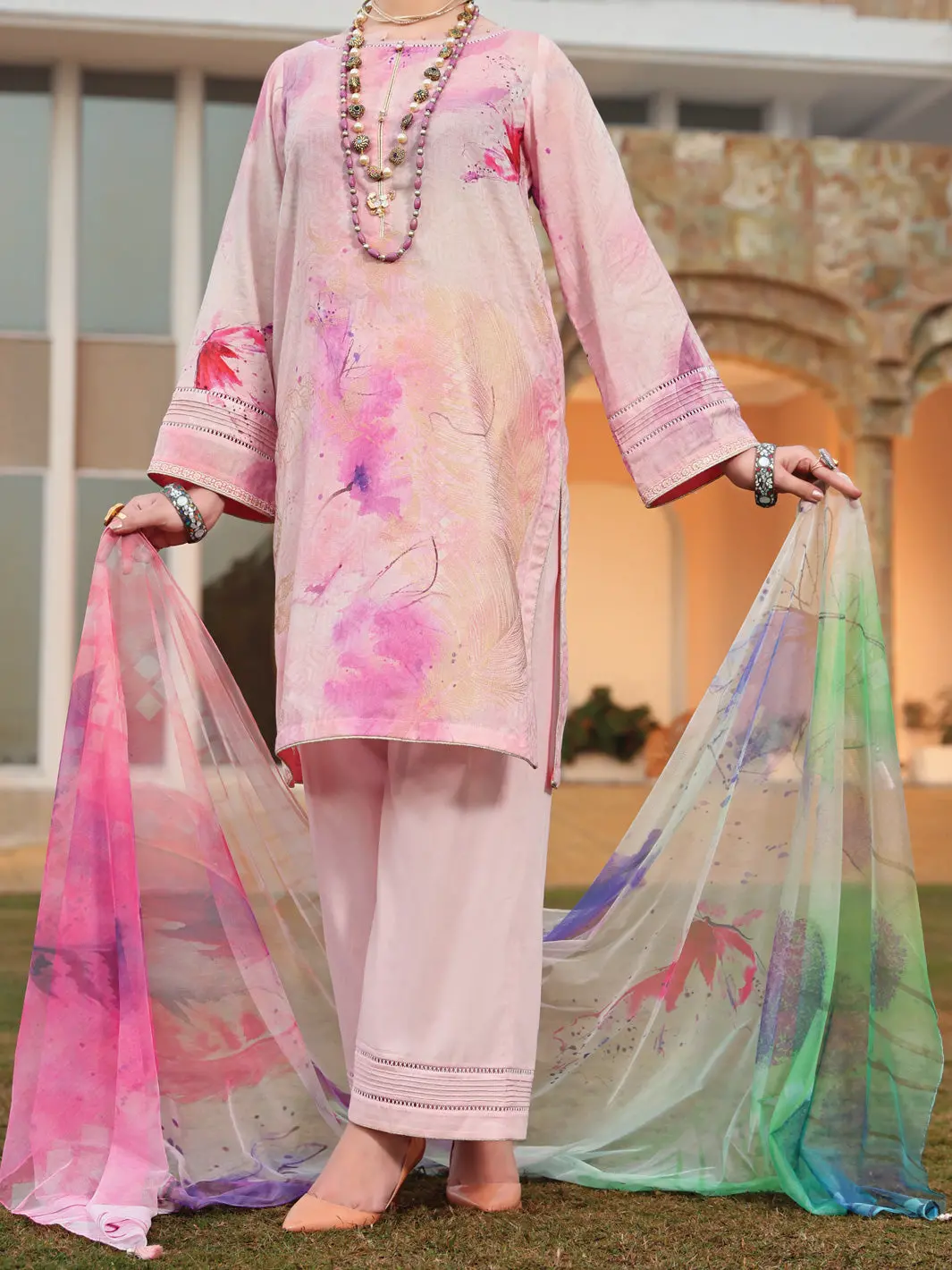 Pink Jacquard 3Pc Unstitched - Alp-3Ps-943 1