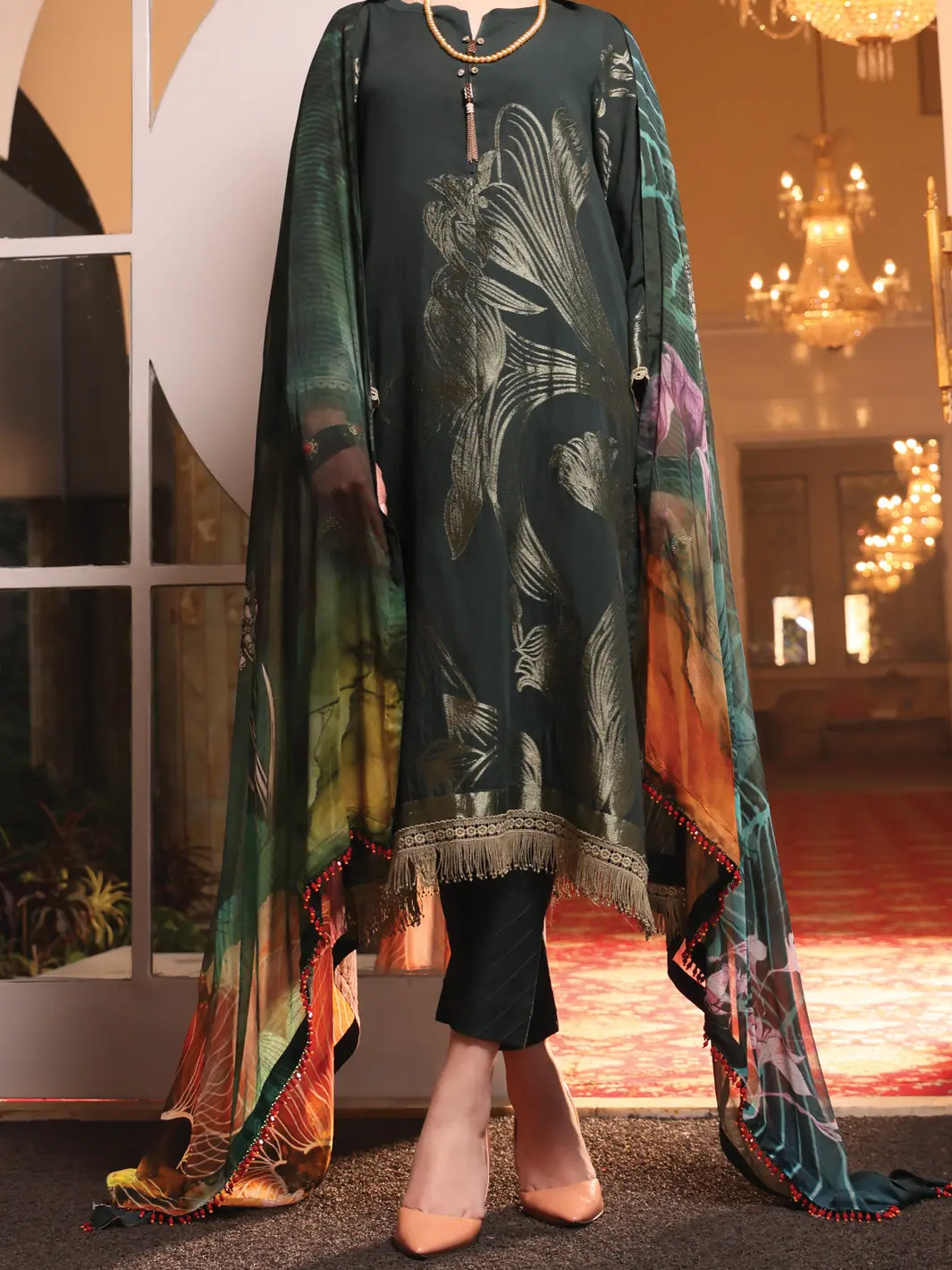 Dark Green Jacquard 3Pc Unstitched - Alp-3Ps-945 1