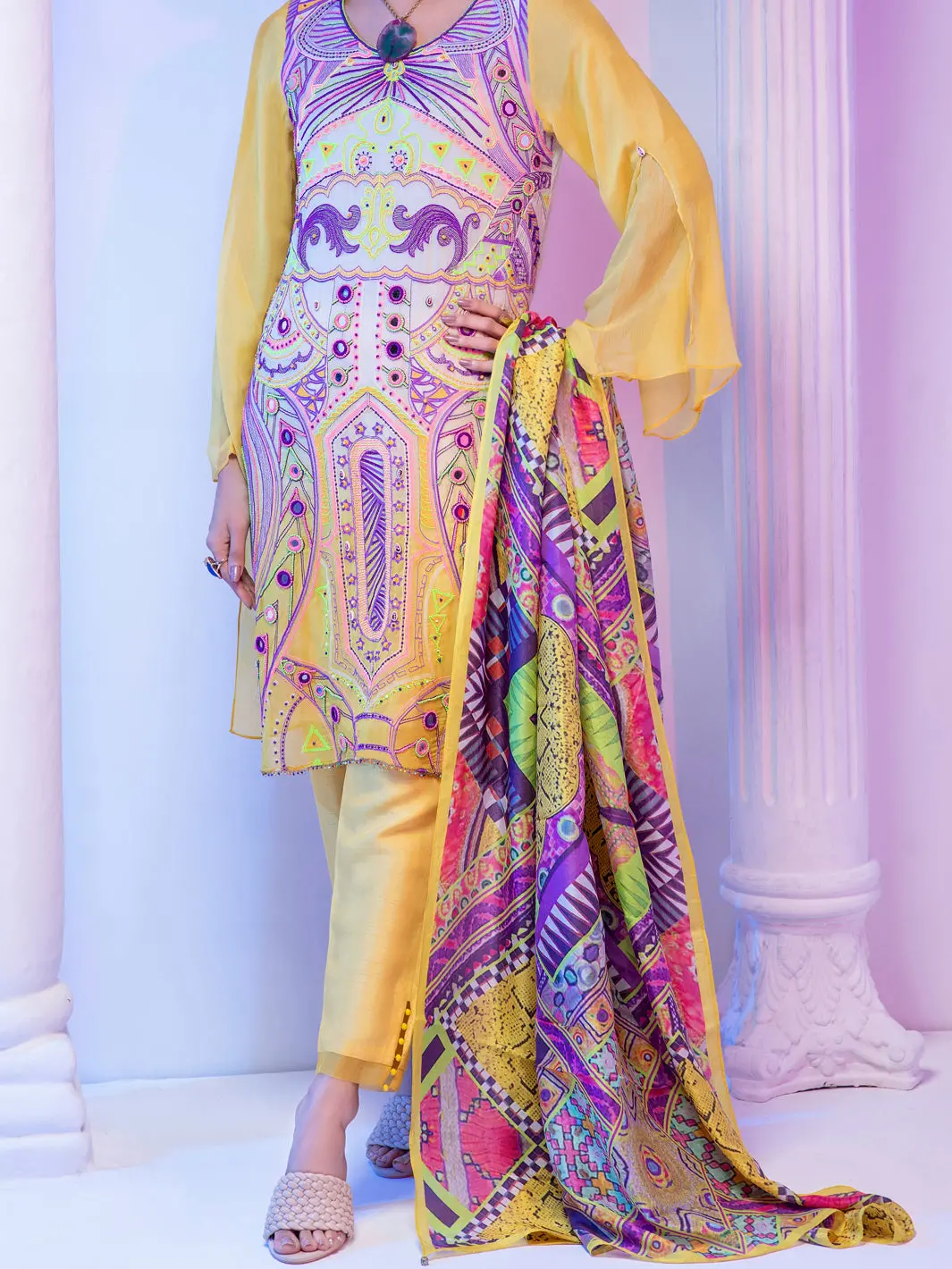 Lime Georgette 3Pc Stitched - Alp-3Ps-952/S 1