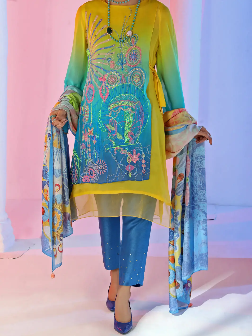Yellow Georgette 3Pc Stitched - Alp-3Ps-954/S 1