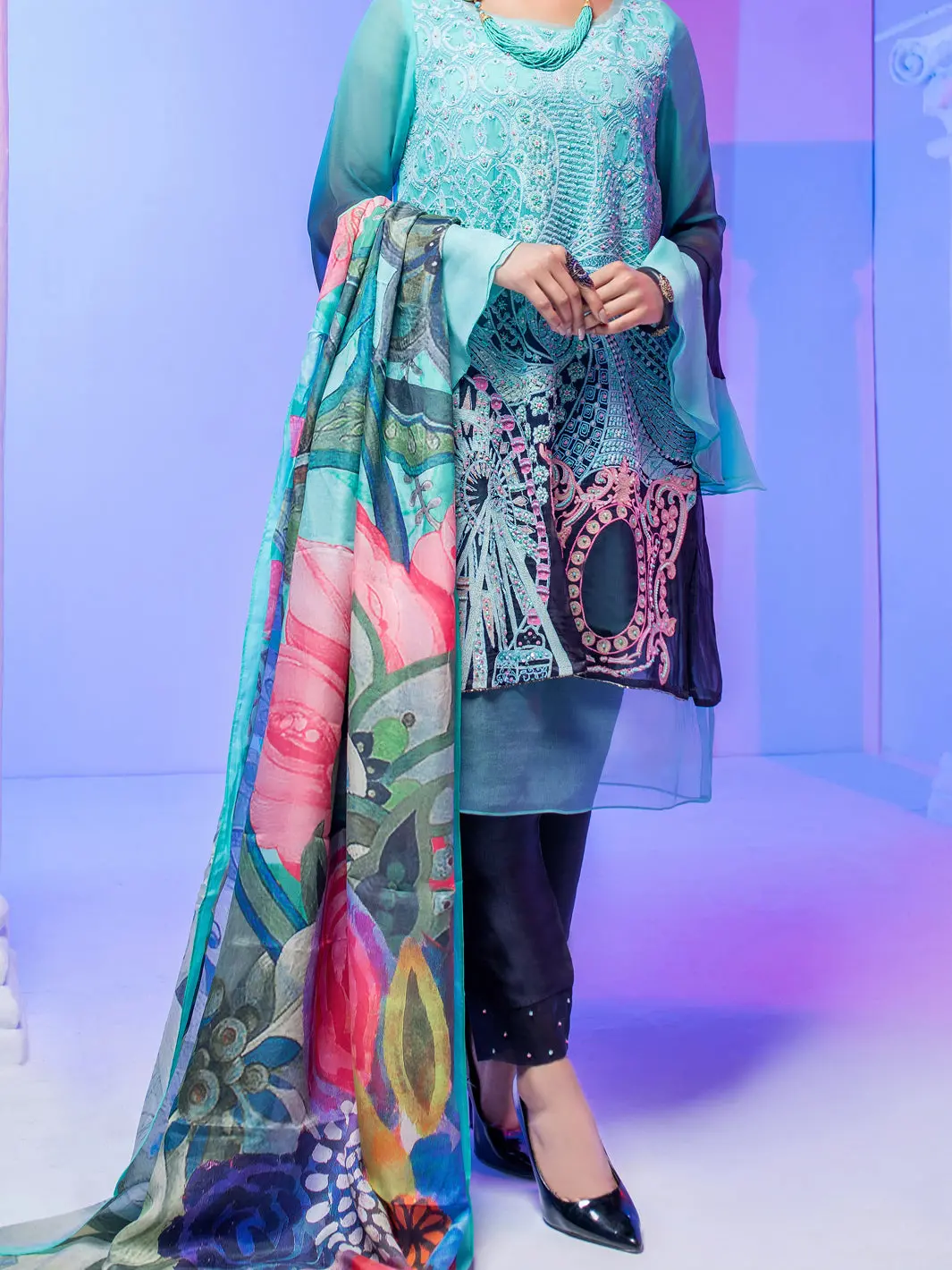 Sky Blue Georgette 3Pc Unstitched - Alp-3Ps-955 1