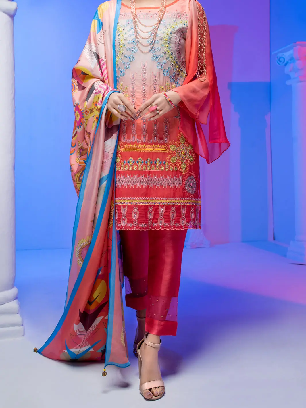 Pink Georgette 3Pc Stitched - Alp-3Ps-956/S 1
