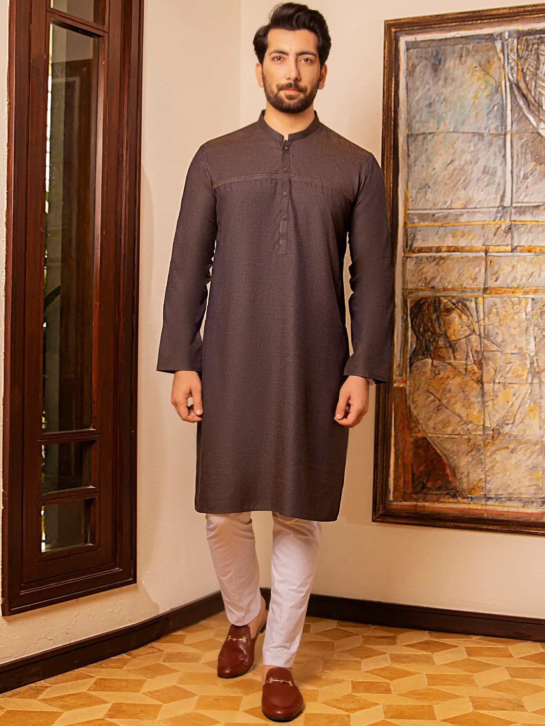 Dark Brown Blended Kurta - Al-K-972 1