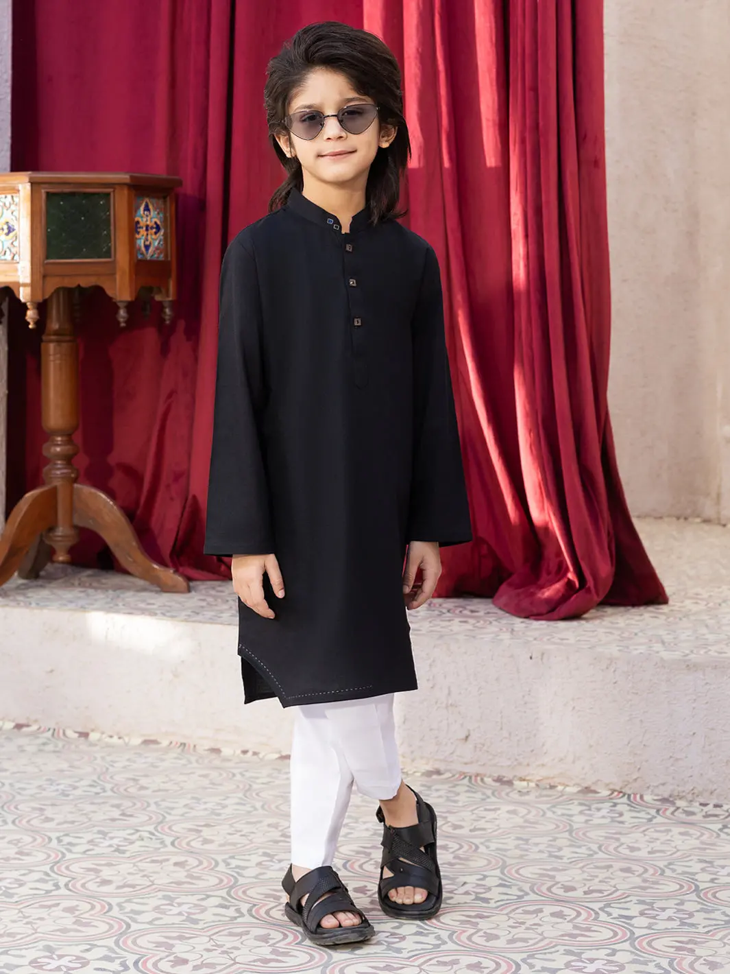 Black Cotton Kurta - Alby-K-003 1
