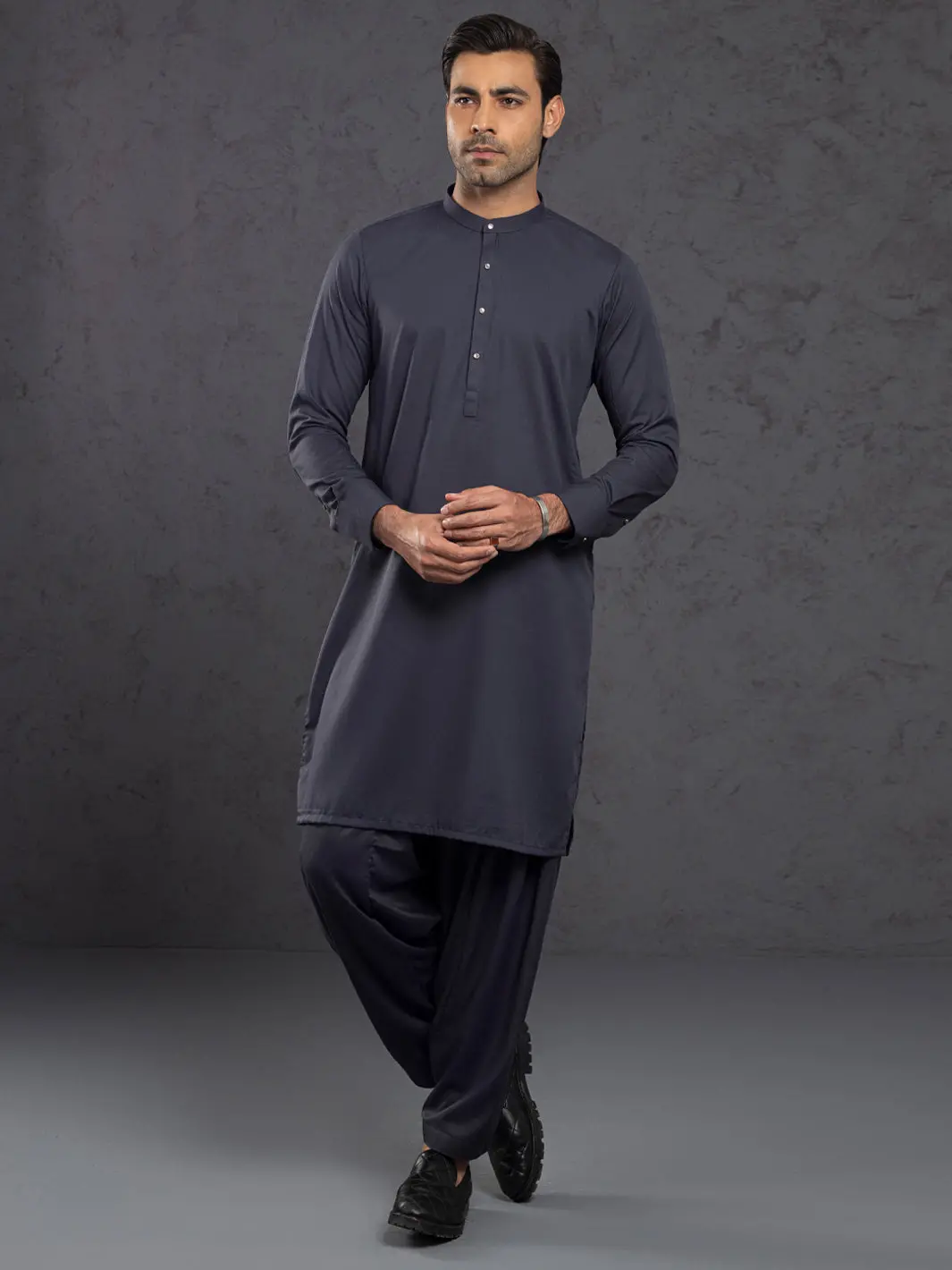 Grey Plain Kameez Shalwar - Alet-Ks-3012-R1 1