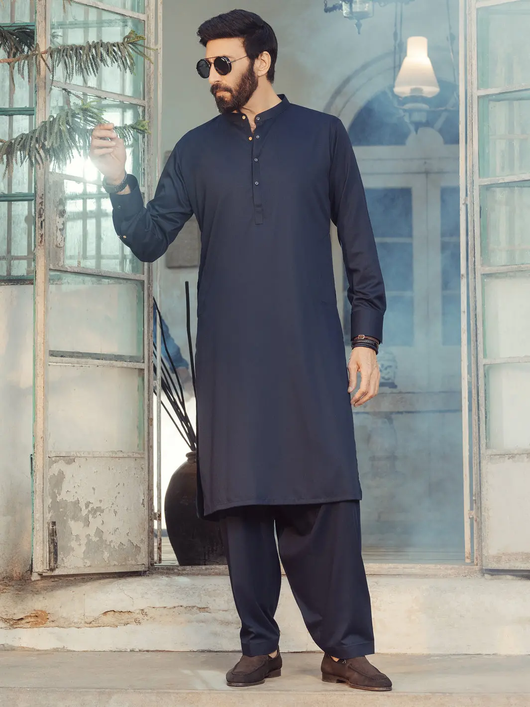 Midnight Blue Plain Kameez Shalwar - Alet-Ks-3013-R1 1