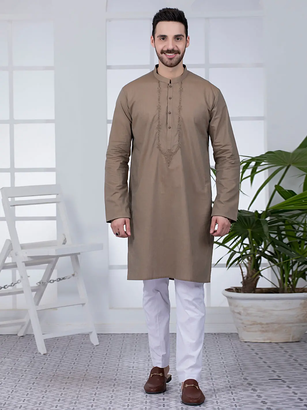 Brown Cotton Kurta - Al-K-1011 1