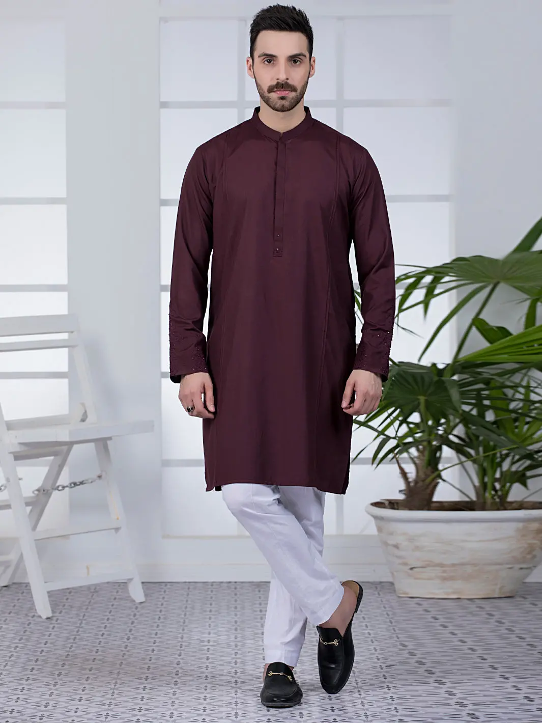 Dark Maroon Blended Kurta - Al-K-1043 1