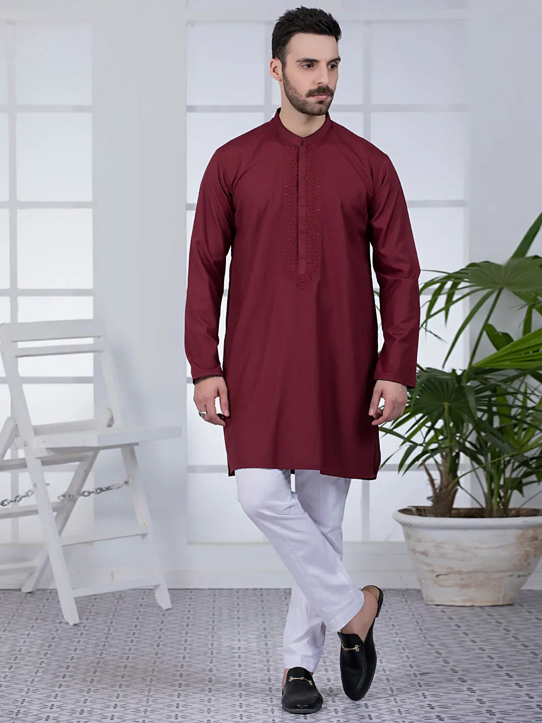 Maroon Blended Kurta - Al-K-1044 1