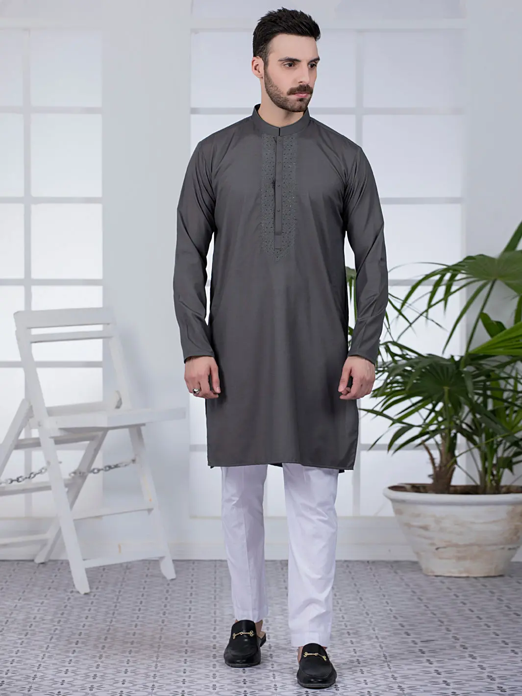 Grey Blended Kurta - Al-K-1045 1