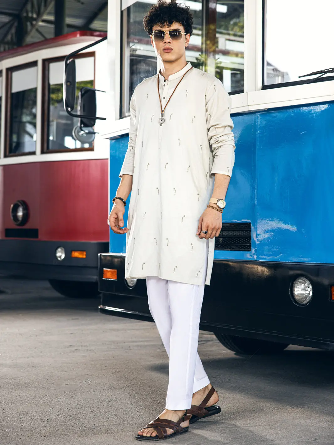 Light Grey Cotton Kurta - Al-K-1147C 1