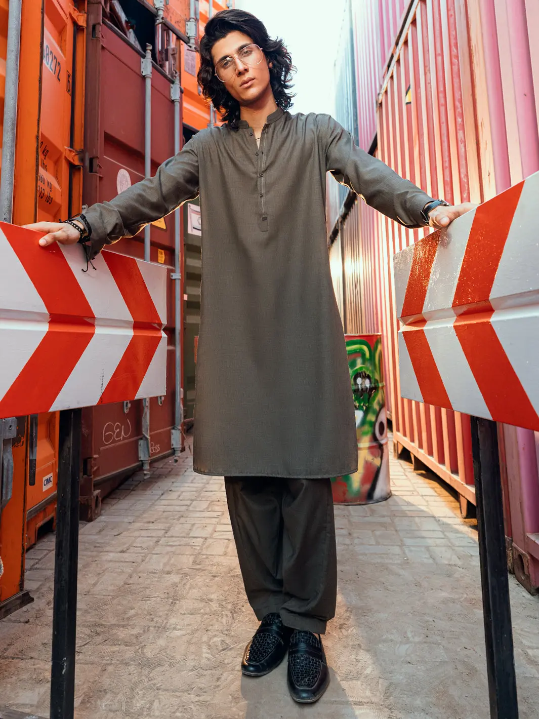 Olive Green Cut & Sew Kameez Shalwar - Al-Ks-3265 1