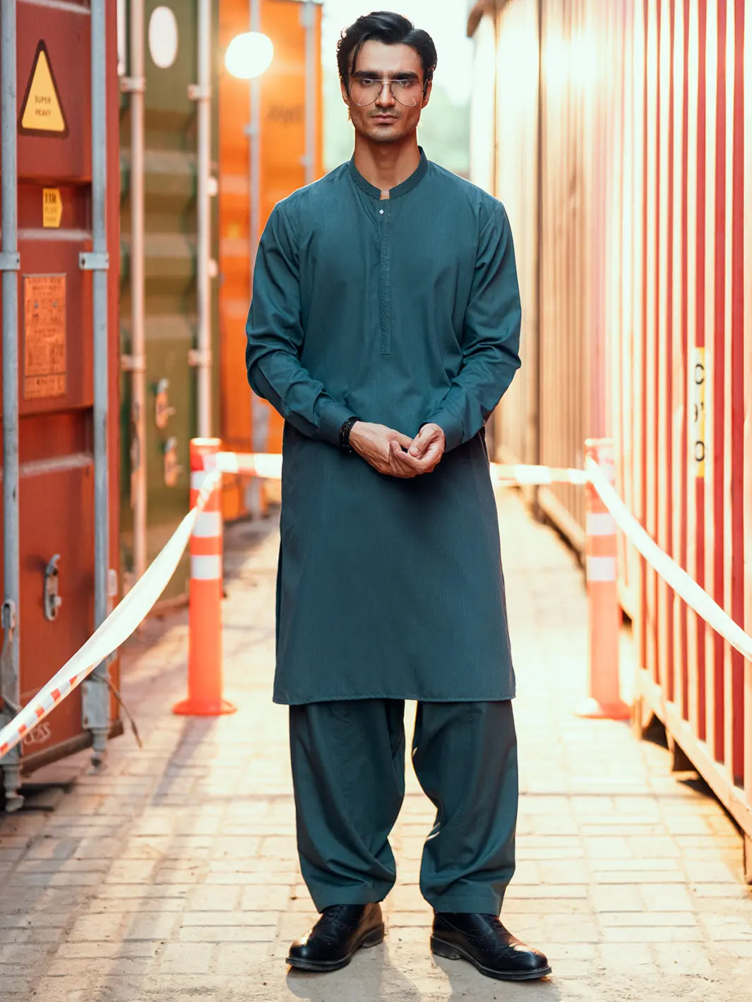 Teal Semi-Formal Kameez Shalwar - Al-Ks-3252 1