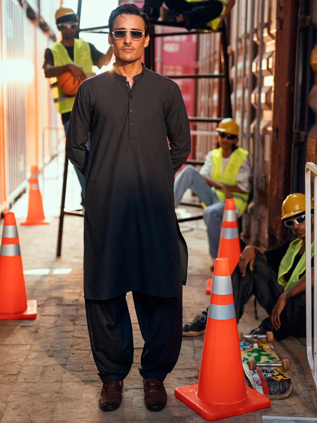 Charcoal Grey Cut & Sew Kameez Shalwar - Al-Ks-3171 1