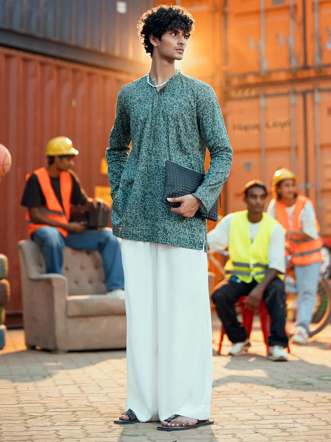 Green Cotton Plain Kurta - Al-K-1191 1