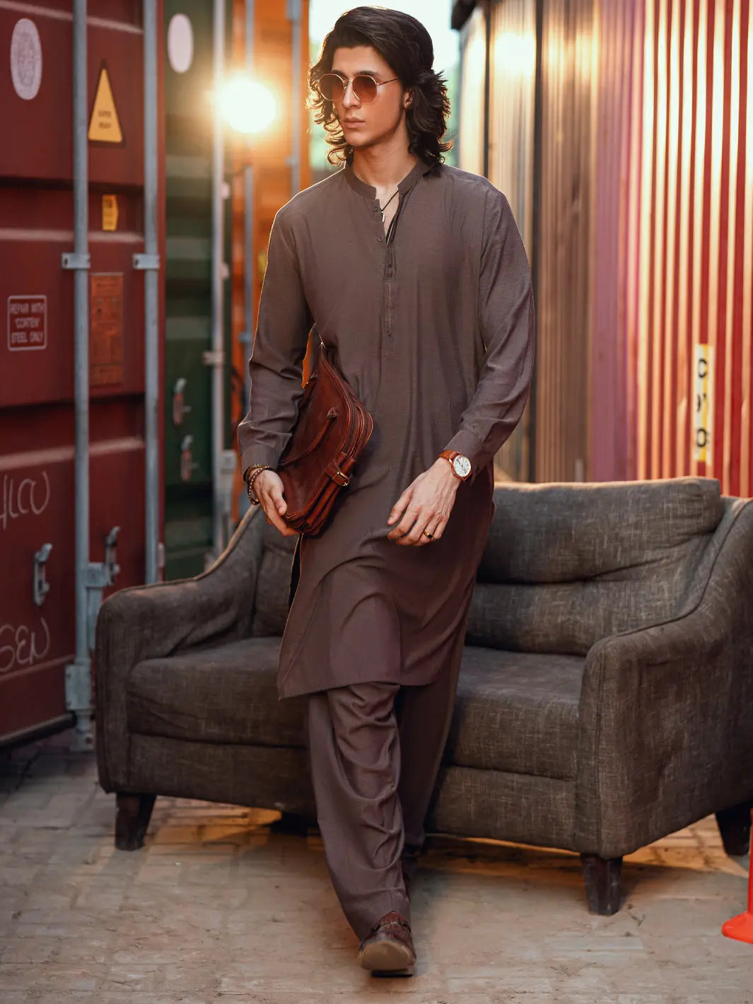 Brown Blended Kameez Shalwar - Al-Ks-3276A 1