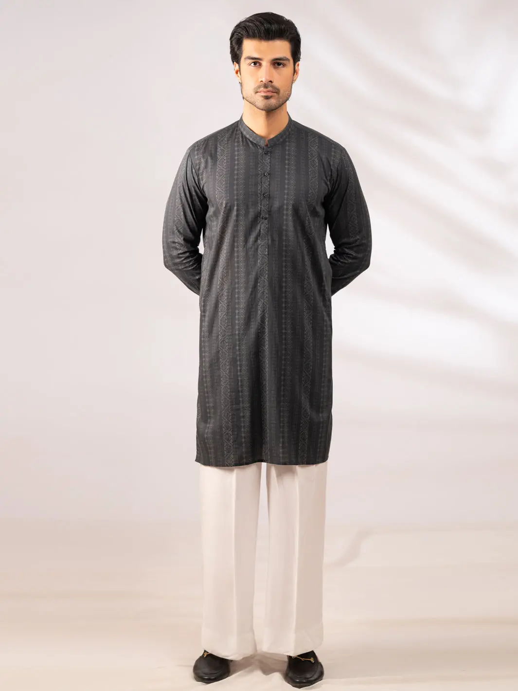 Charcoal Grey Cotton Kurta - Al-K-1285 1