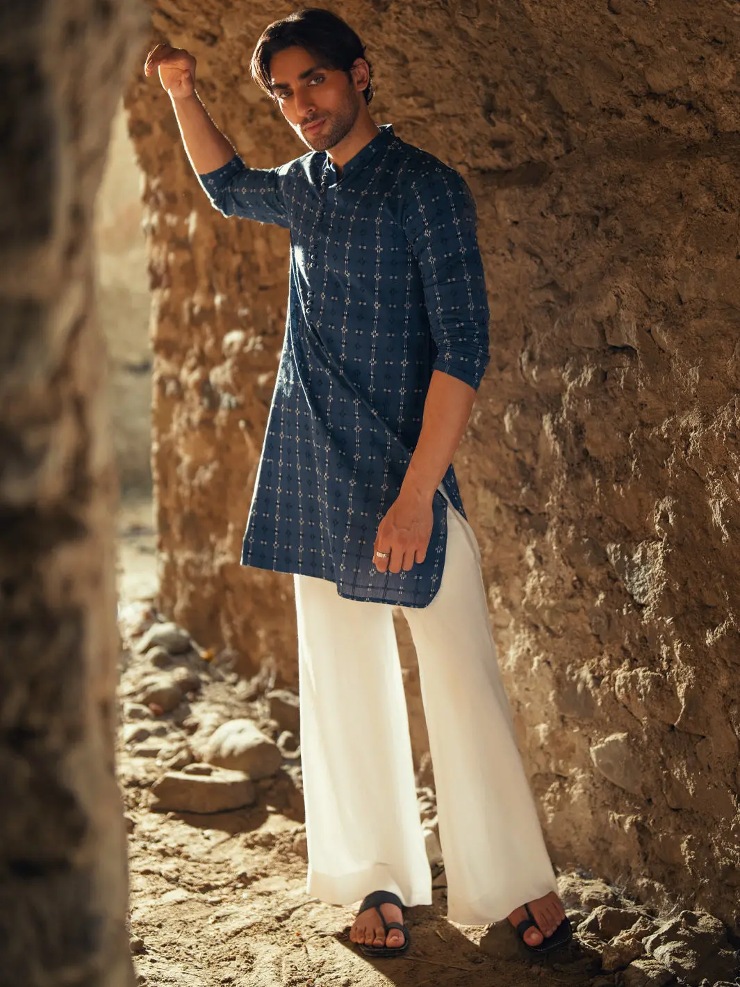 Blue Cotton Semi-Formal Kurta - Al-K-1287 1