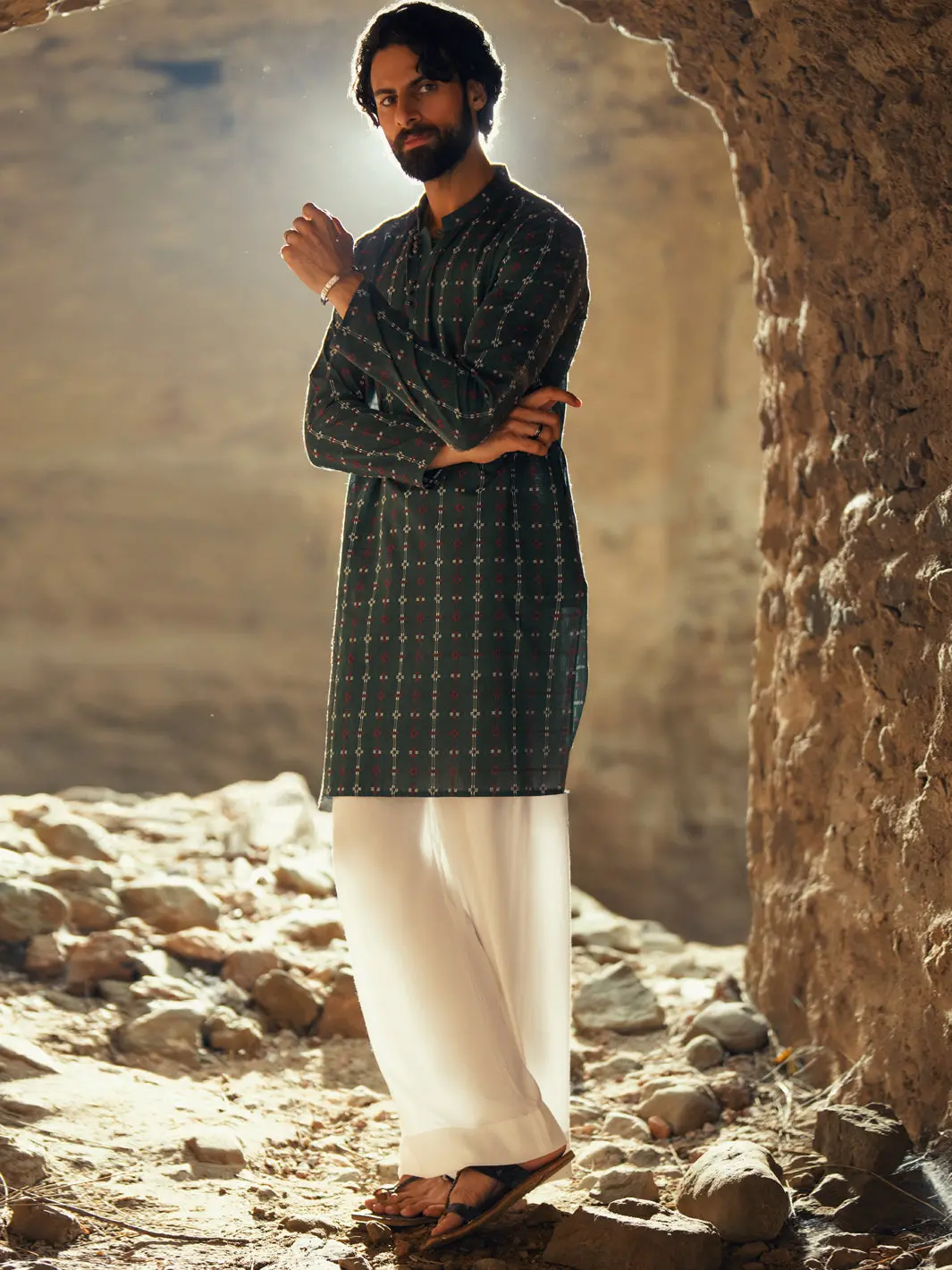 Green Cotton Semi-Formal Kurta - Al-K-1288 1