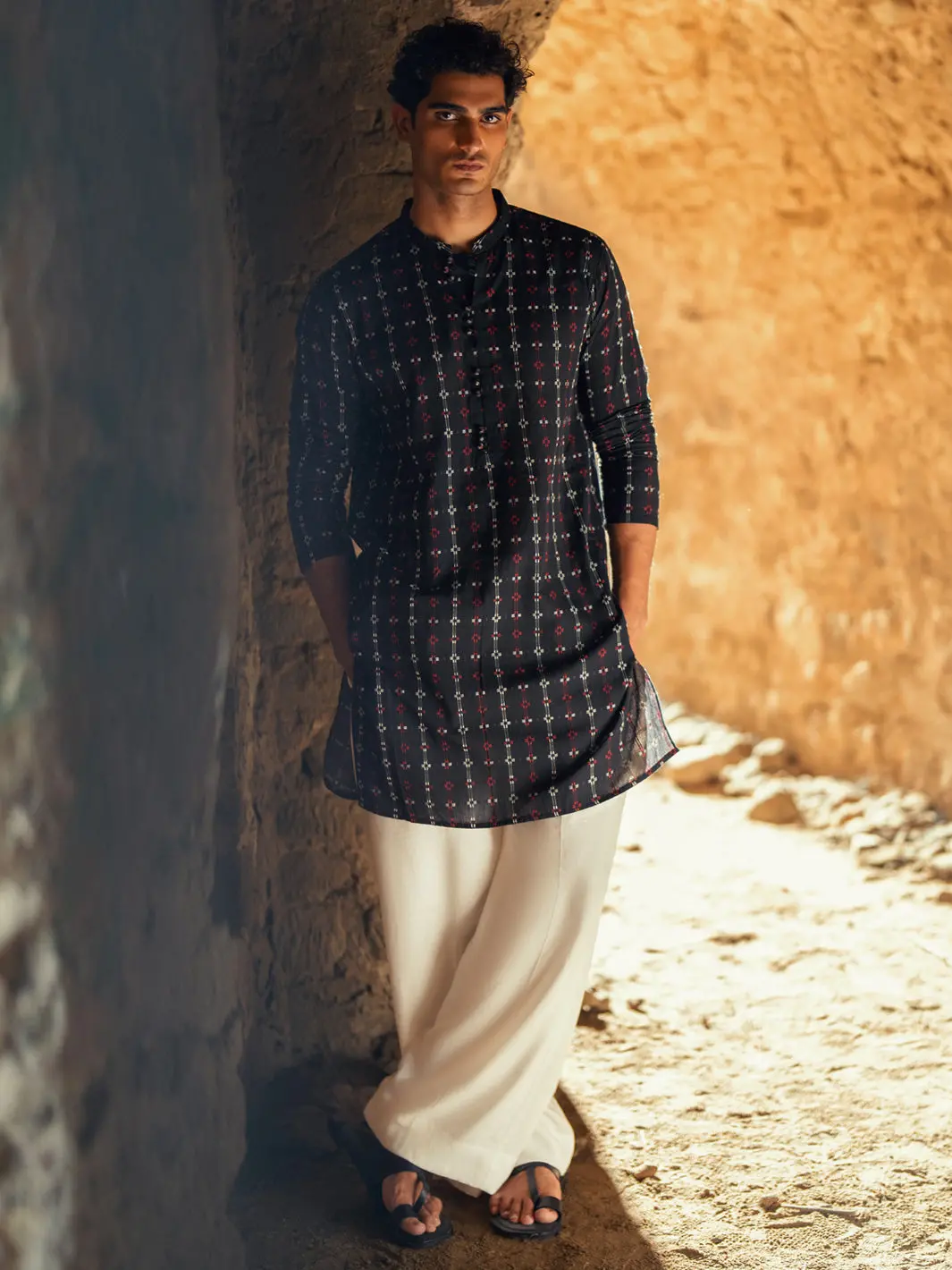 Black Cotton Semi-Formal Kurta - Al-K-1289 1